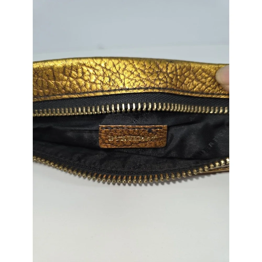 Burberry Metallic Copper Crackled Pebble Leather Wristlet Purse Clutch
